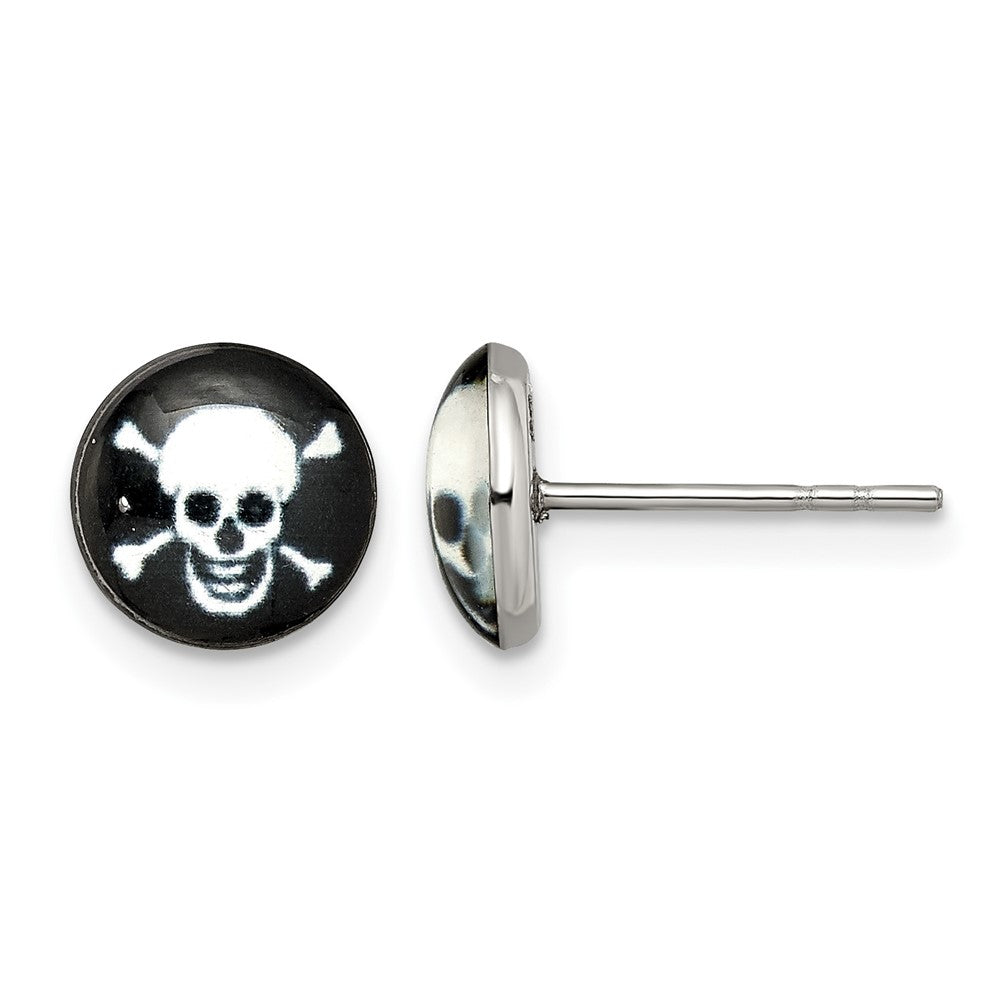 Stainless Steel Chisel Polished Skull Epoxy Post Earrings