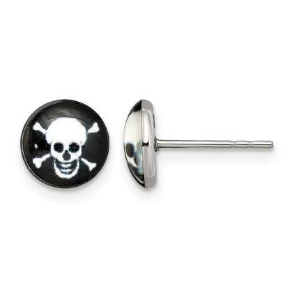 Stainless Steel Chisel Polished Skull Epoxy Post Earrings