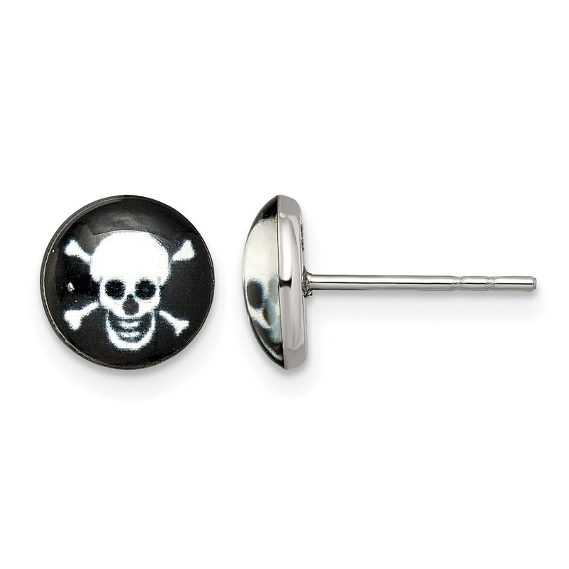Stainless Steel Chisel Polished Skull Epoxy Post Earrings