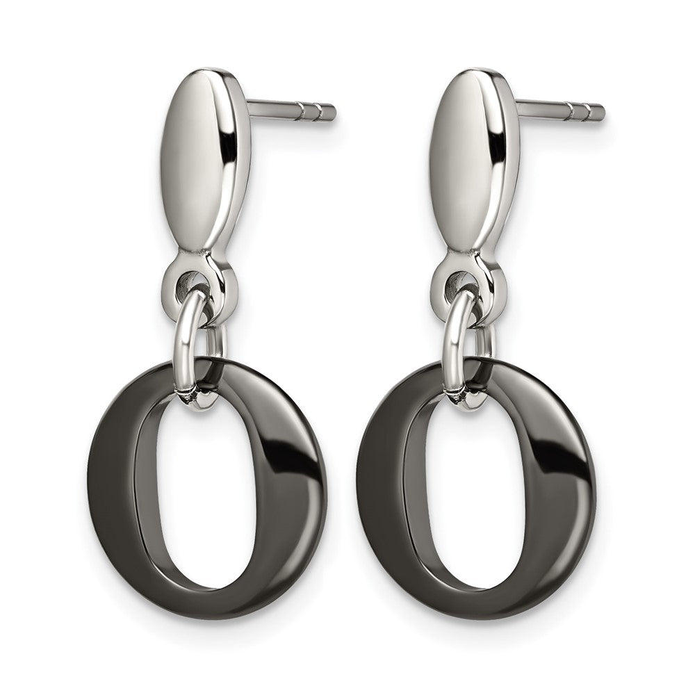 Stainless Steel Chisel Polished With Black Ceramic Post Dangle Earrings