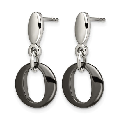 Stainless Steel Chisel Polished With Black Ceramic Post Dangle Earrings