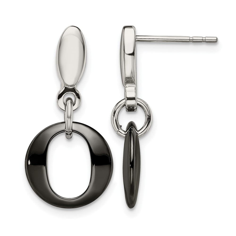 Stainless Steel Chisel Polished With Black Ceramic Post Dangle Earrings