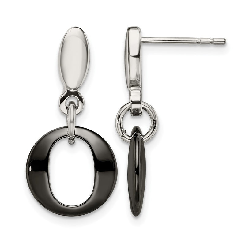 Stainless Steel Chisel Polished With Black Ceramic Post Dangle Earrings
