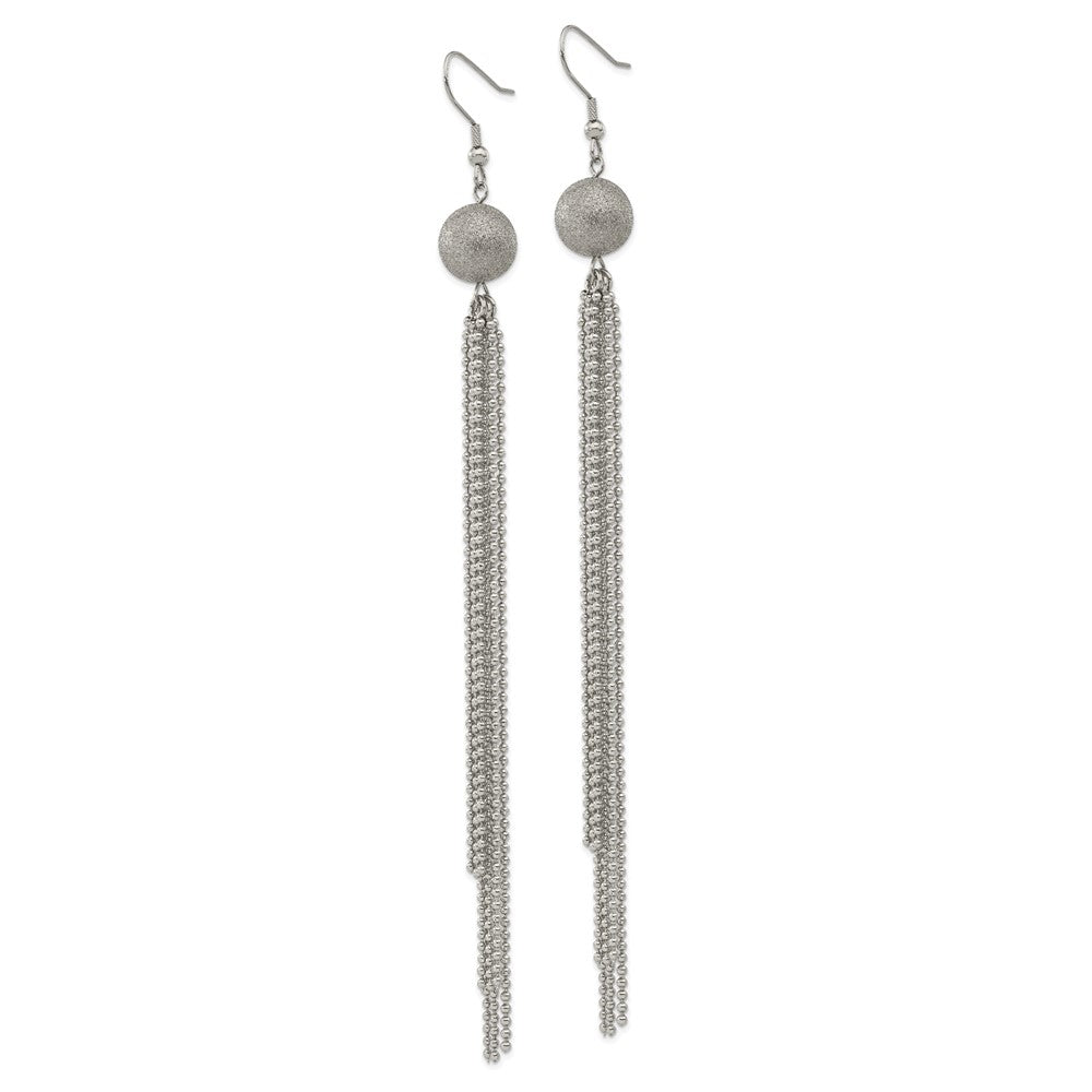 Stainless Steel Polished Laser Cut Bead W/ Tassel Dangle Earrings
