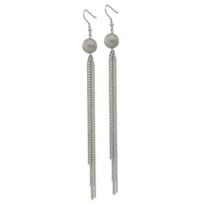 Stainless Steel Polished Laser Cut Bead W/ Tassel Dangle Earrings