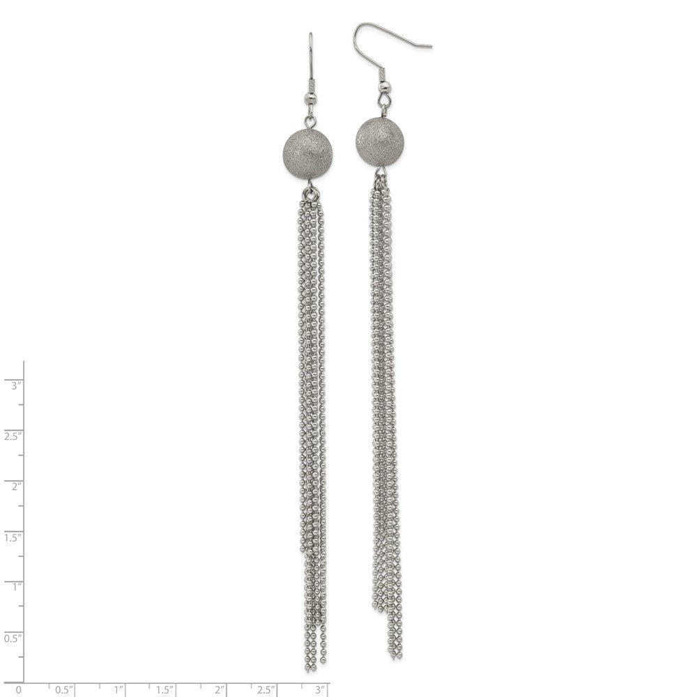 Stainless Steel Polished Laser Cut Bead W/ Tassel Dangle Earrings