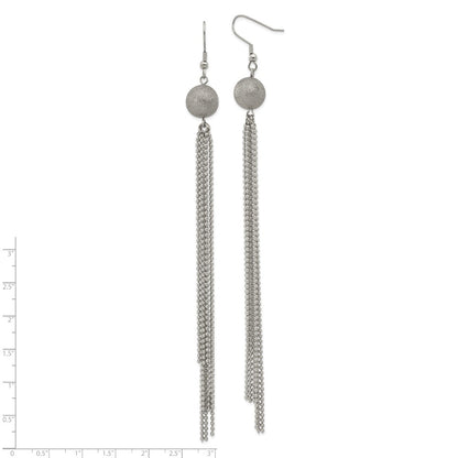 Stainless Steel Polished Laser Cut Bead W/ Tassel Dangle Earrings