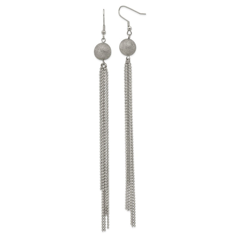 Stainless Steel Polished Laser Cut Bead W/ Tassel Dangle Earrings