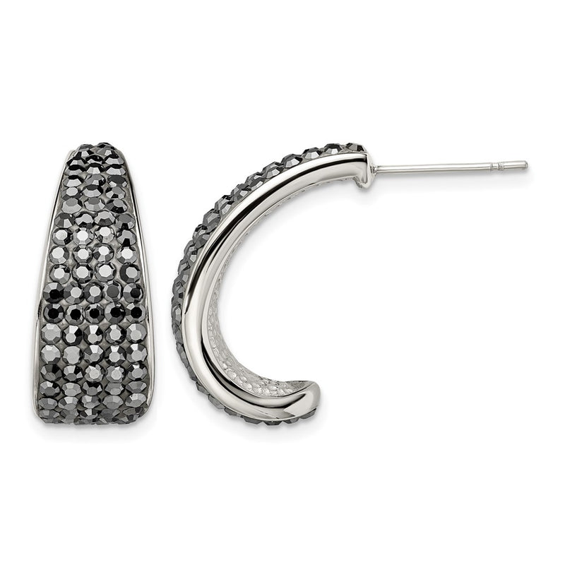Stainless Steel Polished W/Crystal J Hoop Post Earrings