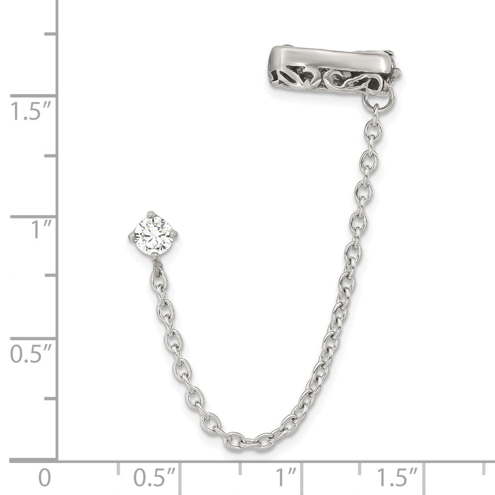 Stainless Steel Antiqued And Polished Cz Cuff Earring (Sold Single)