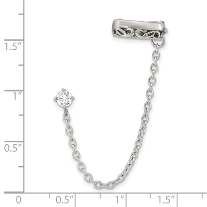 Stainless Steel Antiqued And Polished Cz Cuff Earring (Sold Single)