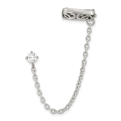 Stainless Steel Antiqued And Polished Cz Cuff Earring (Sold Single)