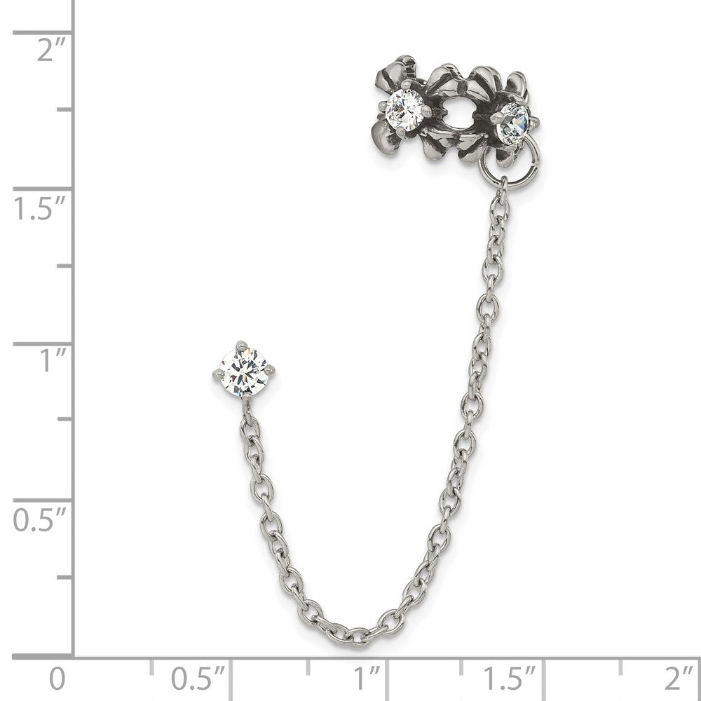 Stainless Steel Antiqued And Polished Cz Cuff Earring (Sold Single)