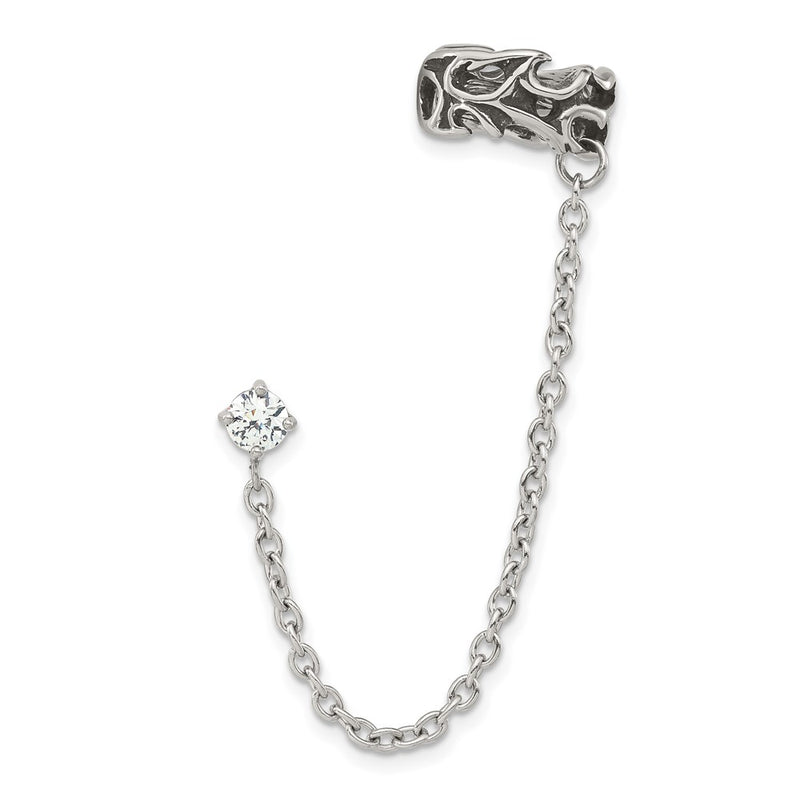 Stainless Steel Antiqued And Polished Cz Cuff Earring (Sold Single)