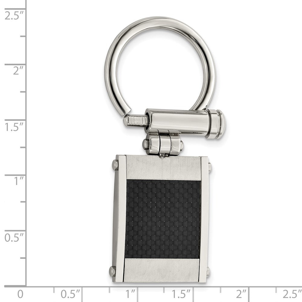 Stainless Steel Chisel Brushed And Polished Black Carbon Fiber Inlay Key Ring
