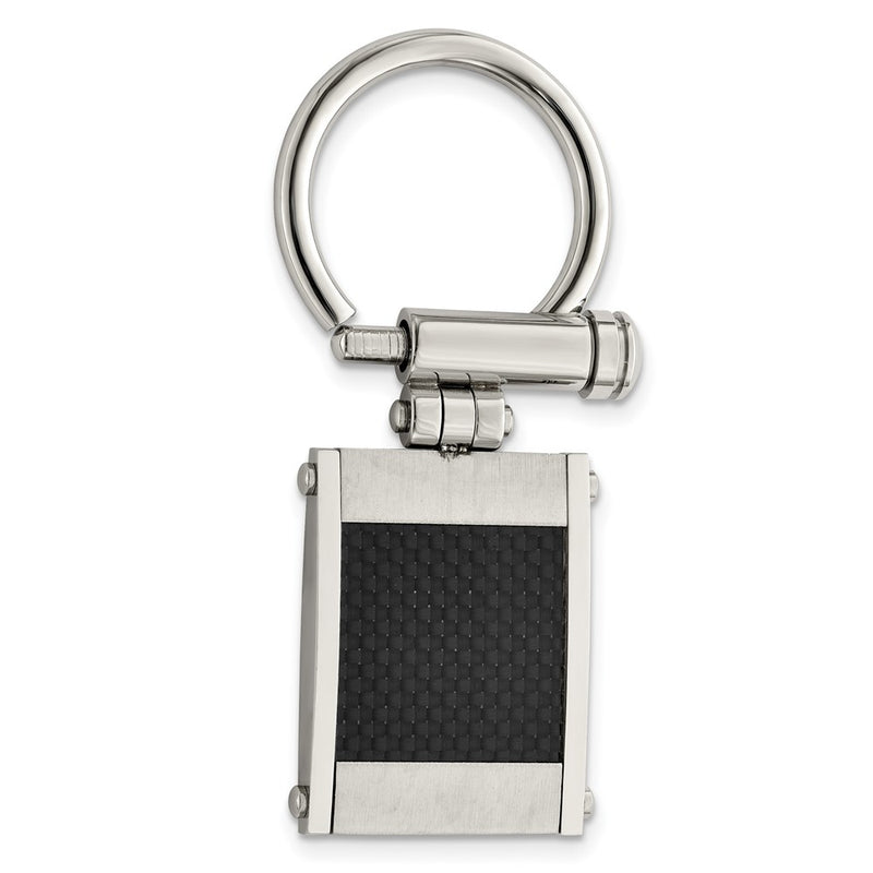 Stainless Steel Chisel Brushed And Polished Black Carbon Fiber Inlay Key Ring
