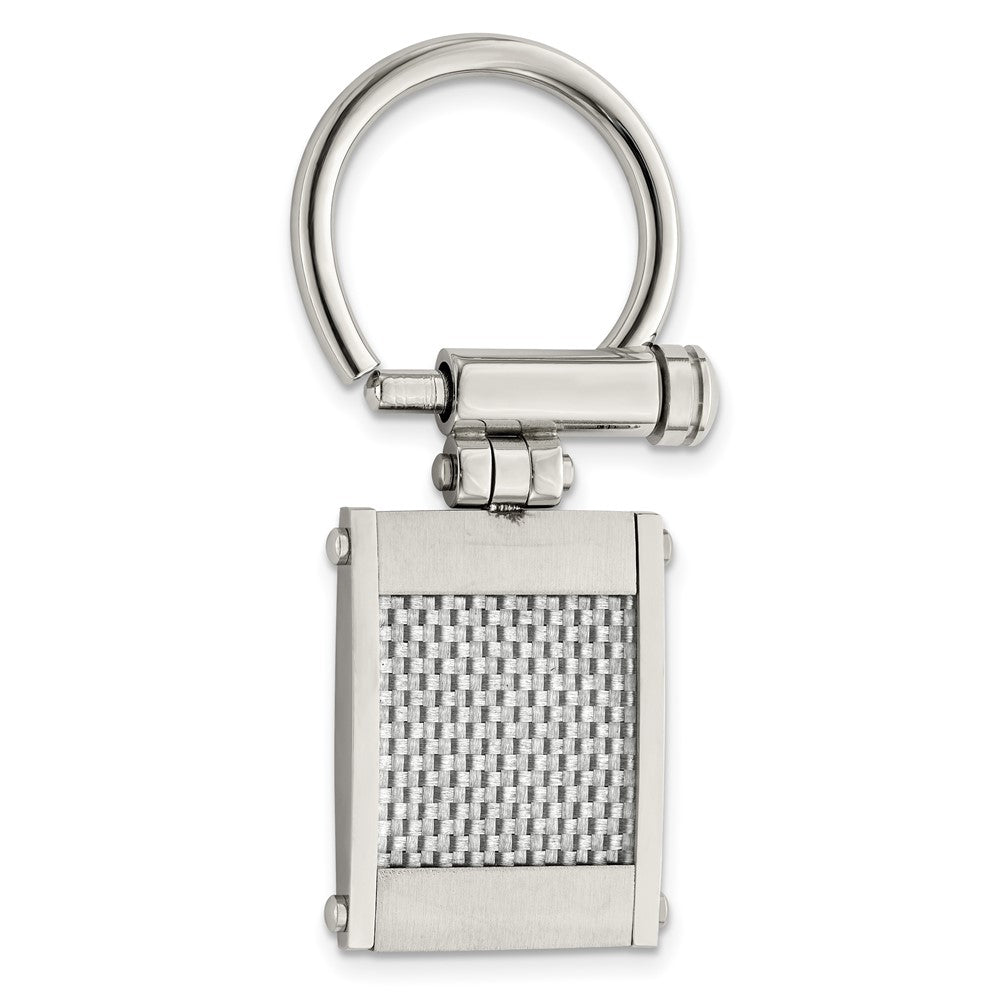 Stainless Steel Chisel Brushed And Polished Grey Carbon Fiber Inlay Key Ring