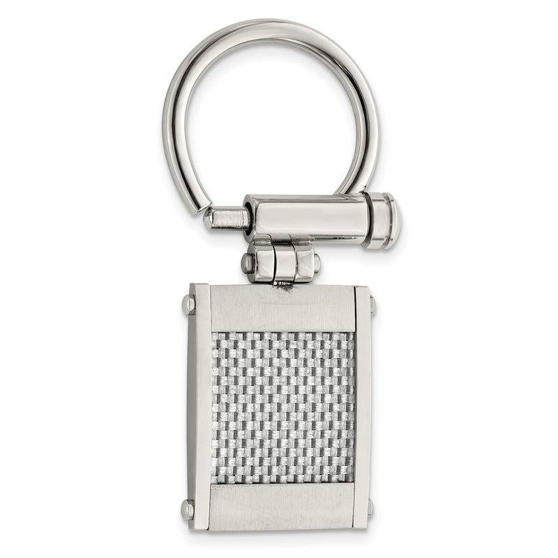 Stainless Steel Chisel Brushed And Polished Grey Carbon Fiber Inlay Key Ring