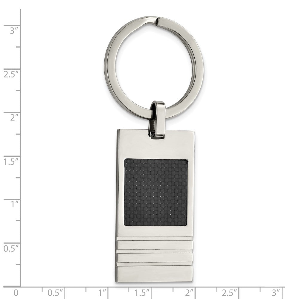 Stainless Steel Chisel Brushed Black Carbon Fiber Inlay Key Ring