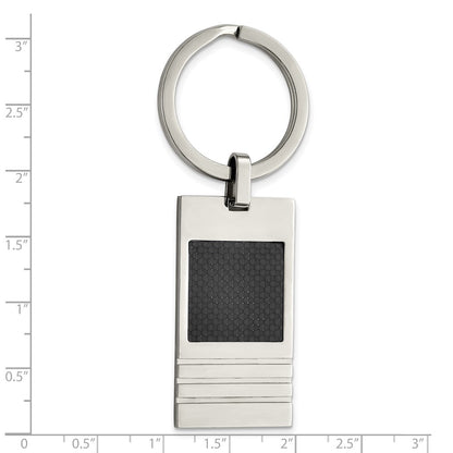 Stainless Steel Chisel Brushed Black Carbon Fiber Inlay Key Ring