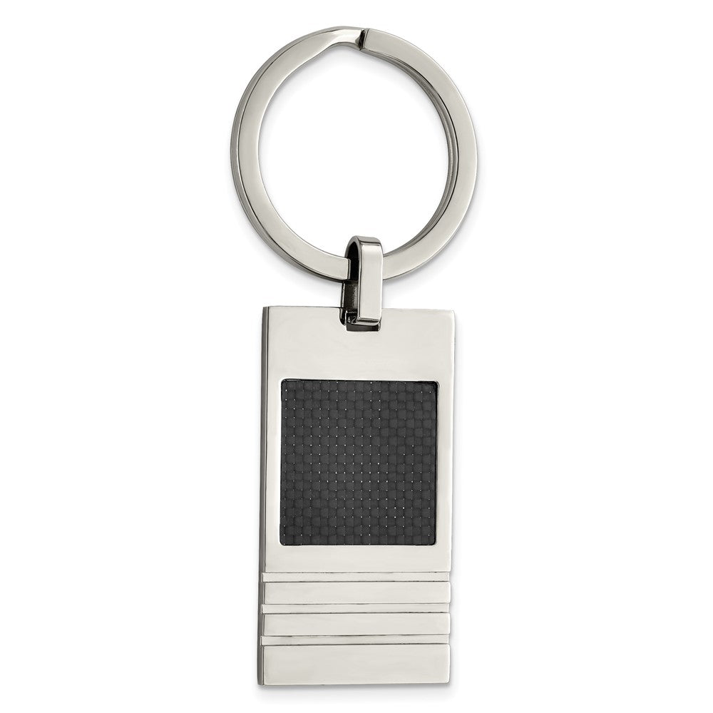 Stainless Steel Chisel Brushed Black Carbon Fiber Inlay Key Ring