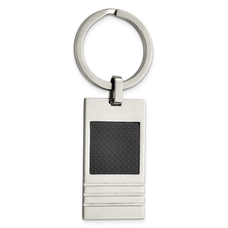 Stainless Steel Chisel Brushed Black Carbon Fiber Inlay Key Ring