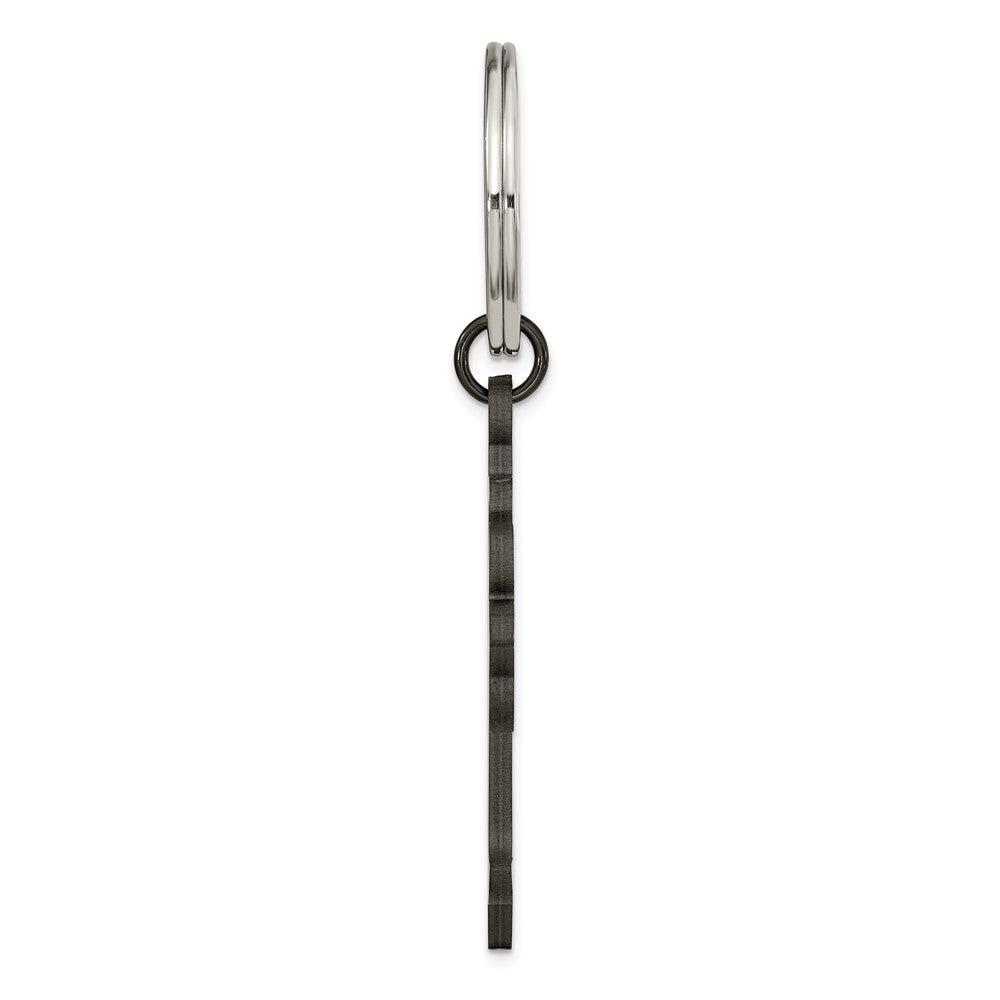 Stainless Steel Chisel Polished Black Ip-Plated Cross Key Ring