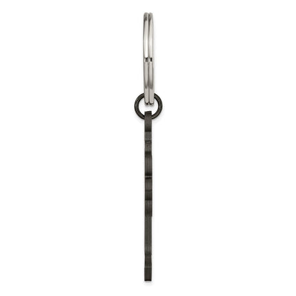 Stainless Steel Chisel Polished Black Ip-Plated Cross Key Ring