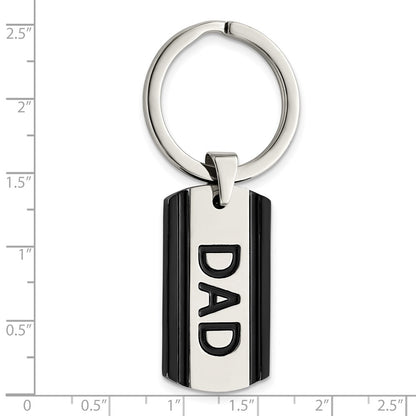 Stainless Steel Chisel Polished Black Ip-Plated Dad Key Ring