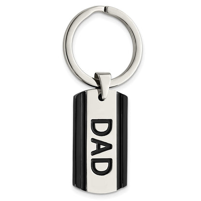 Stainless Steel Chisel Polished Black Ip-Plated Dad Key Ring