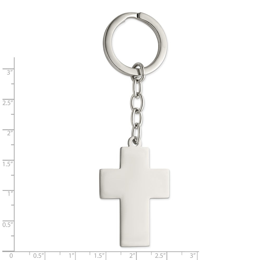Stainless Steel Chisel Polished Cross Key Ring