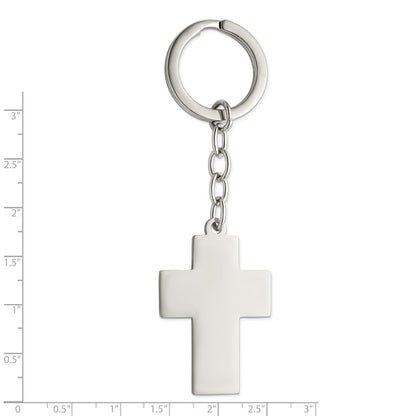 Stainless Steel Chisel Polished Cross Key Ring