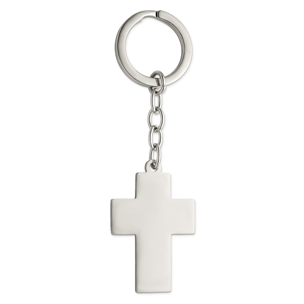 Stainless Steel Chisel Polished Cross Key Ring