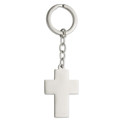 Stainless Steel Chisel Polished Cross Key Ring