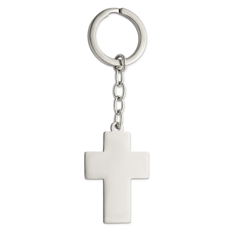 Stainless Steel Chisel Polished Cross Key Ring