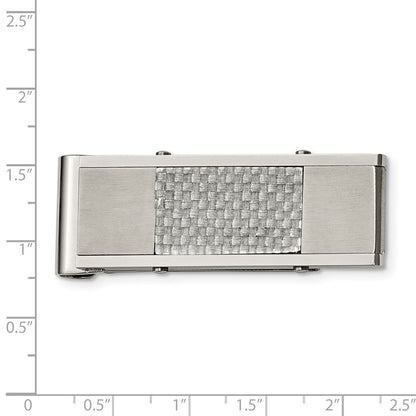 Stainless Steel Chisel Brushed And Polished Grey Carbon Fiber Inlay Money Clip
