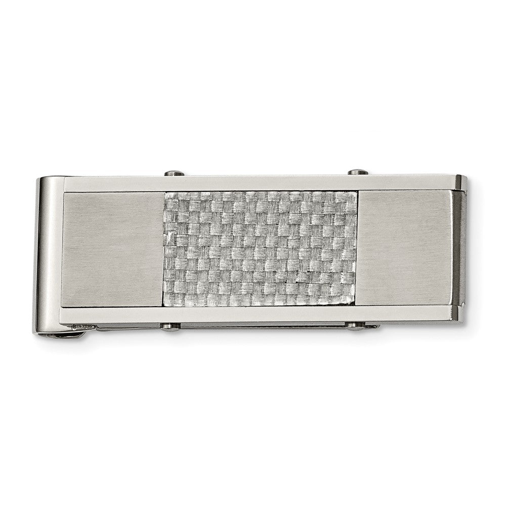 Stainless Steel Chisel Brushed And Polished Grey Carbon Fiber Inlay Money Clip