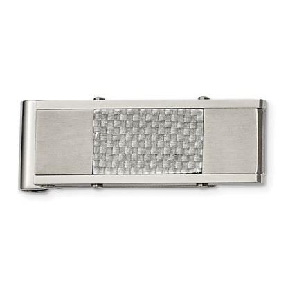 Stainless Steel Chisel Brushed And Polished Grey Carbon Fiber Inlay Money Clip