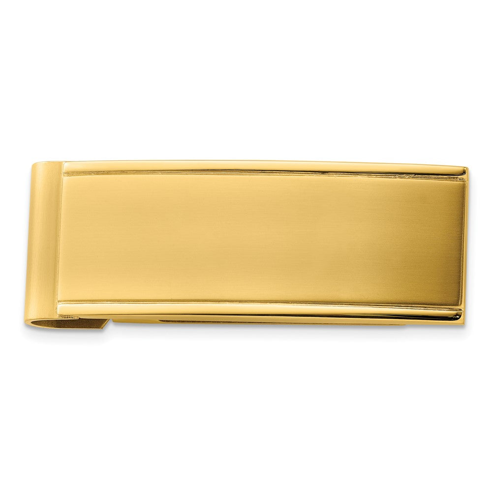 Stainless Steel Chisel Brushed And Polished Yellow Ip-Plated Money Clip