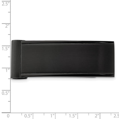 Stainless Steel Chisel Brushed And Polished Black Ip-Plated Money Clip