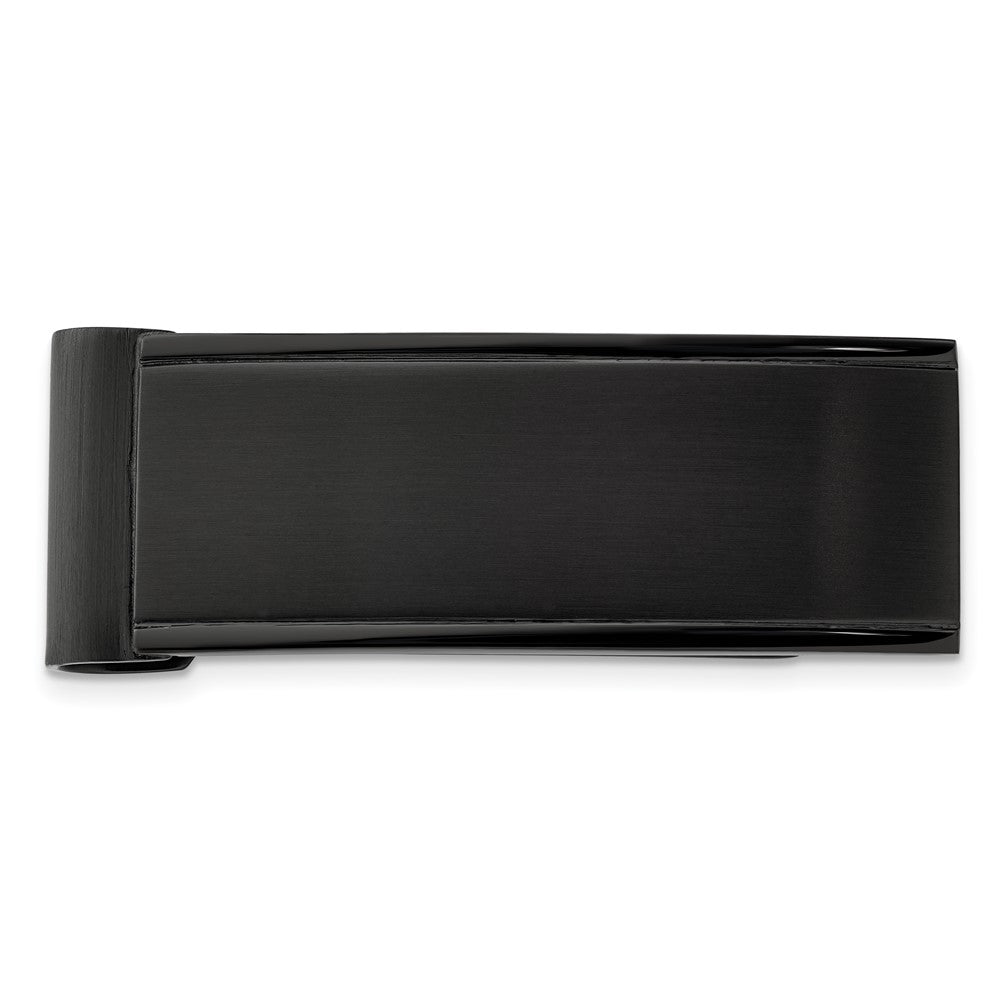 Stainless Steel Chisel Brushed And Polished Black Ip-Plated Money Clip