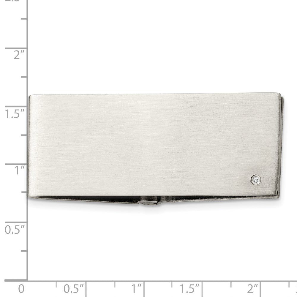 Stainless Steel Chisel Brushed .03 Carat Diamond Hinged Money Clip
