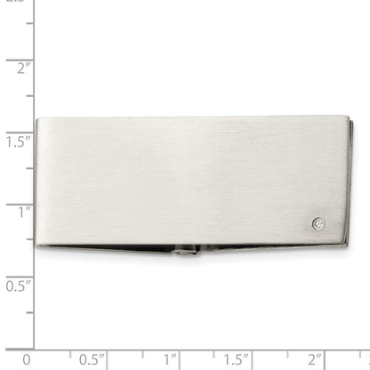 Stainless Steel Chisel Brushed .03 Carat Diamond Hinged Money Clip