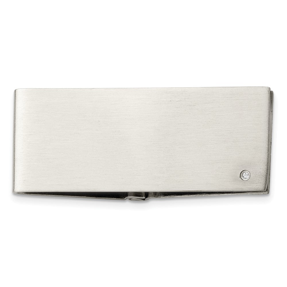 Stainless Steel Chisel Brushed .03 Carat Diamond Hinged Money Clip