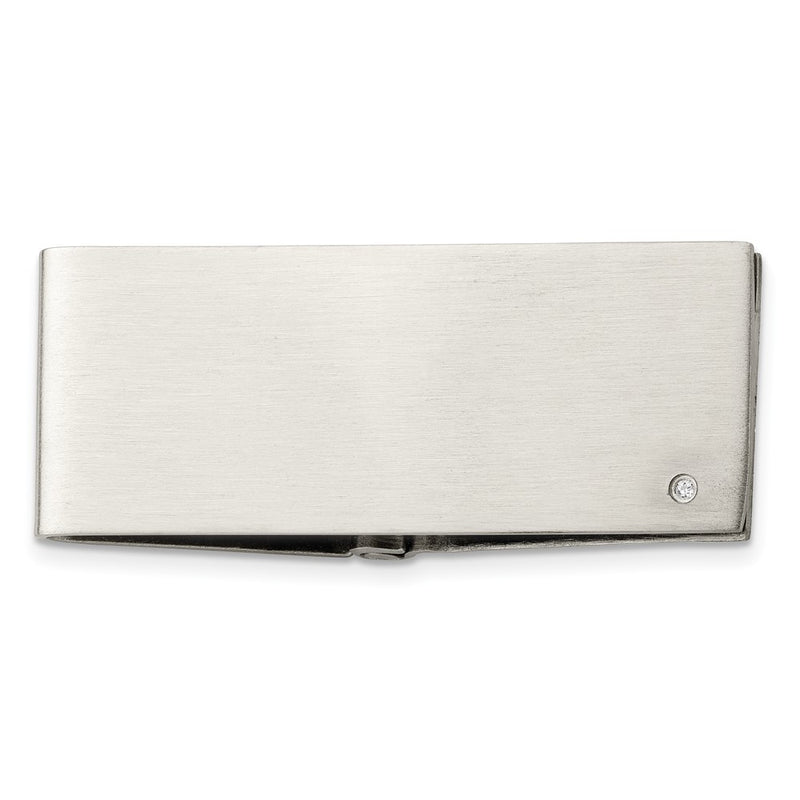 Stainless Steel Chisel Brushed .03 Carat Diamond Hinged Money Clip