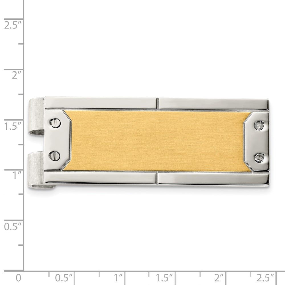 Stainless Steel Chisel Brushed And Polished Yellow Ip-Plated Money Clip