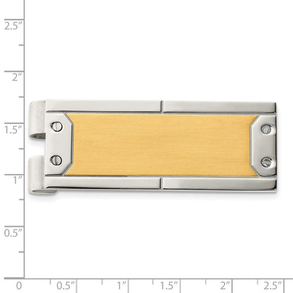 Stainless Steel Chisel Brushed And Polished Yellow Ip-Plated Money Clip