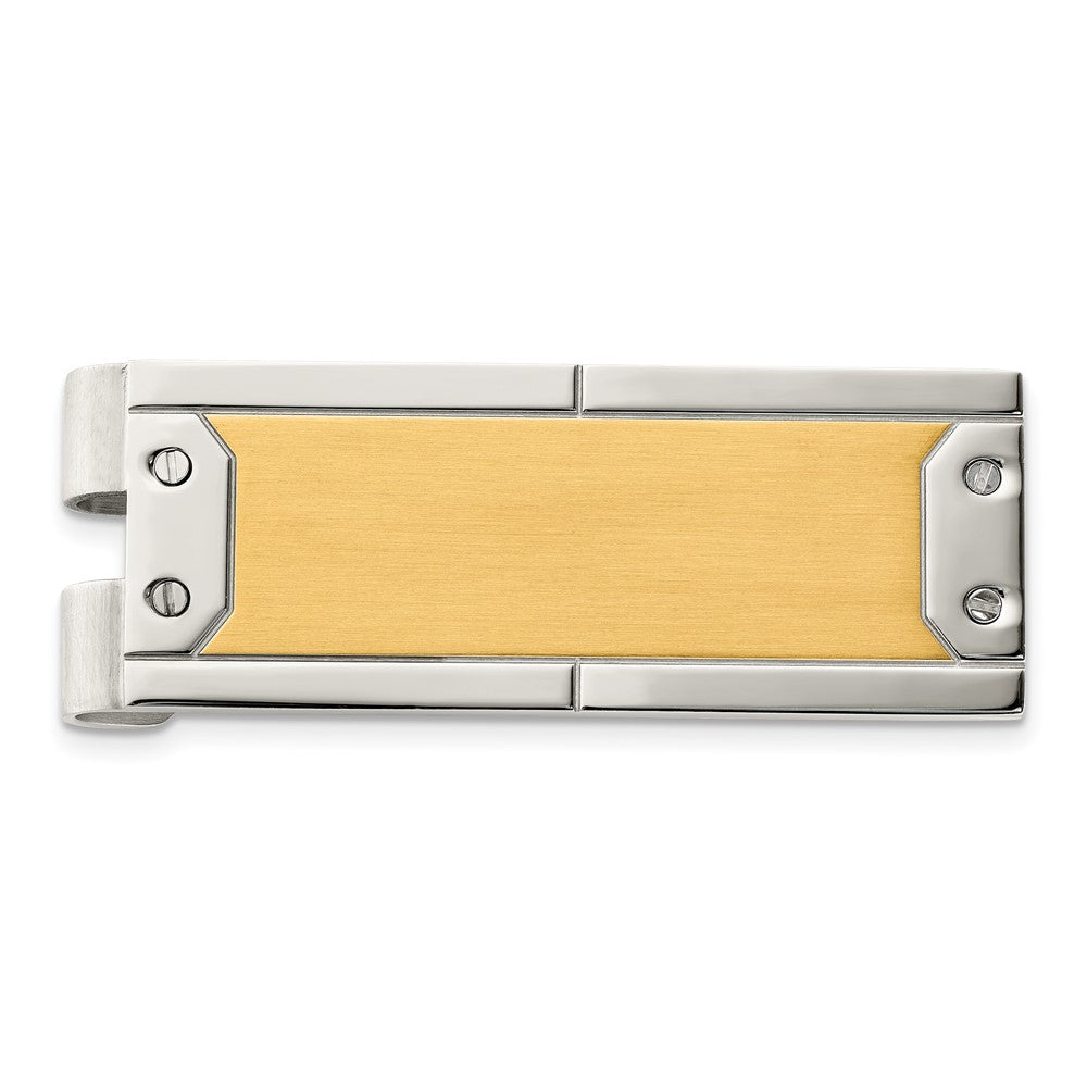 Stainless Steel Chisel Brushed And Polished Yellow Ip-Plated Money Clip