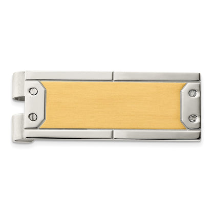 Stainless Steel Chisel Brushed And Polished Yellow Ip-Plated Money Clip