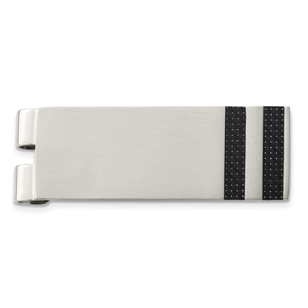 Stainless Steel Chisel Brushed Black Carbon Fiber Inlay Money Clip